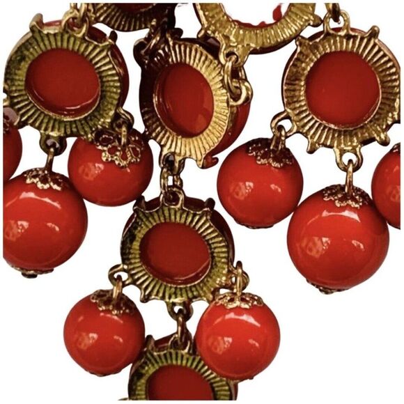 Vintage Simple Addiction Cherry Bright Red Beaded Gold Tone Statement Necklace - Picture 7 of 9